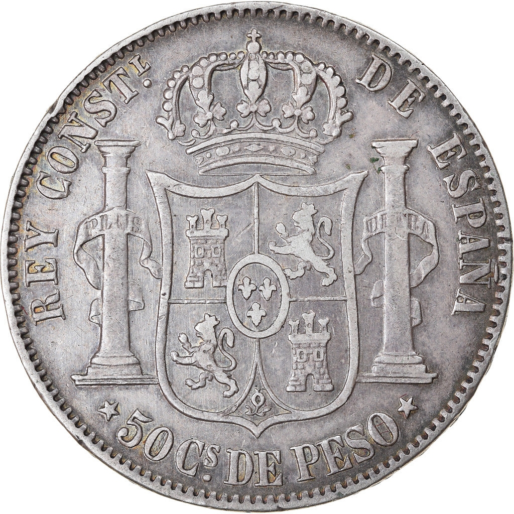 Coin, Philippines, 50 Centimos, 1885, EF(40-45), Silver, KM:150