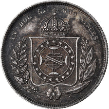 Coin, Brazil, Pedro II, 200 Reis, 1857, MS(60-62), Silver, KM:469