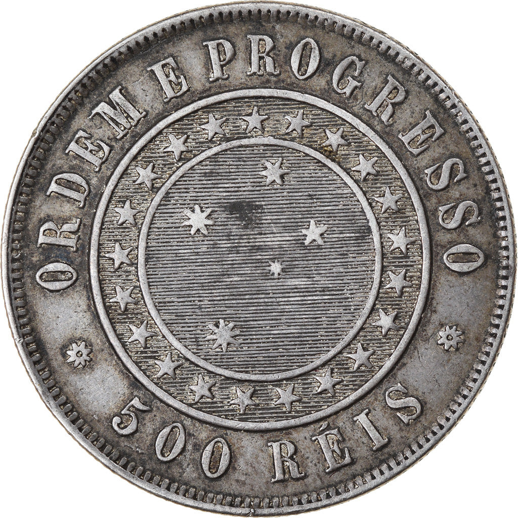 Coin, Brazil, 500 Reis, 1889, EF(40-45), Silver, KM:494