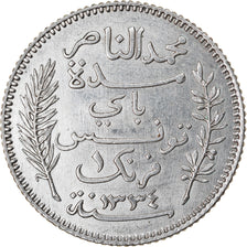 Coin, Tunisia, Muhammad al-Nasir Bey, Franc, 1916, Paris, MS(60-62), Silver