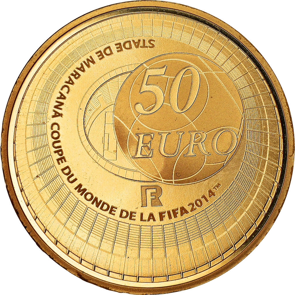 France, 50 Euro, FIFA World Cup Brazil, 2014, 1/4 Once, FDC, Or