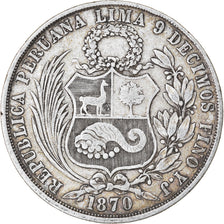 Moneda, Perú, SOUTH PERU, Sol, 1870, Lima, MBC, Plata, KM:196.3