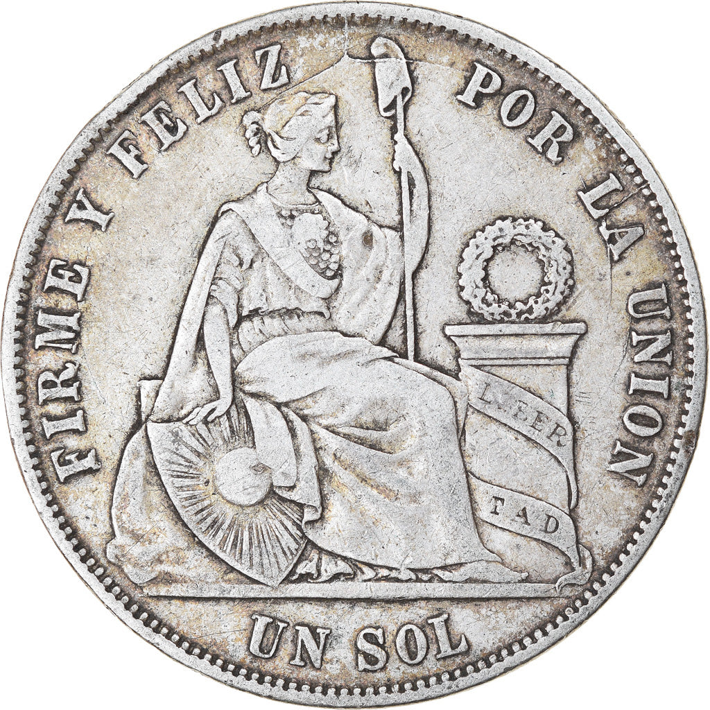 Moneda, Perú, SOUTH PERU, Sol, 1870, Lima, MBC, Plata, KM:196.3