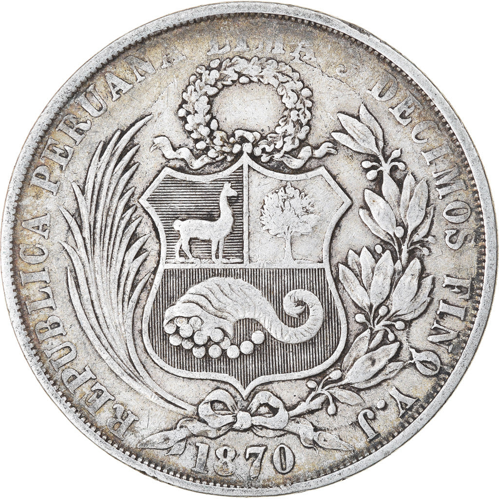 Coin, Peru, SOUTH PERU, Sol, 1870, Lima, VF(30-35), Silver, KM:196.3
