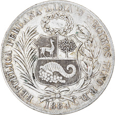 Monnaie, Pérou, 1 Sol, 1884, Santiago, TTB, Argent, KM:196.19