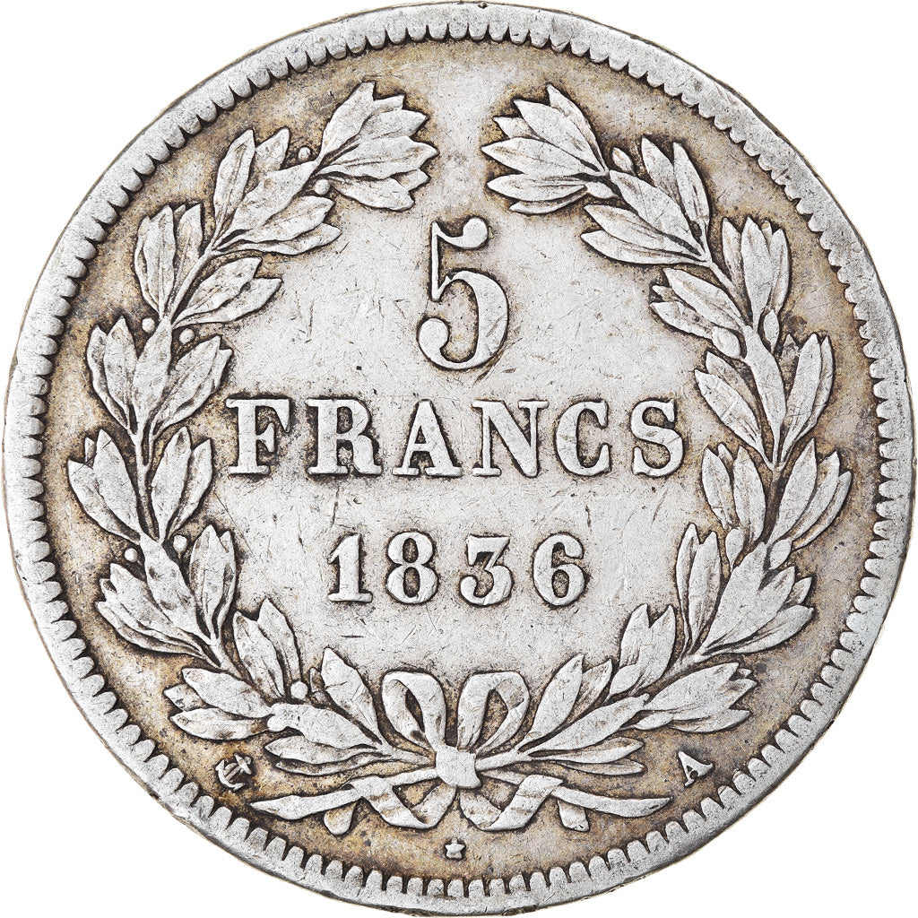 Münze, Frankreich, Louis-Philippe, 5 Francs, 1836, Paris, S+, Silber, KM:749.1