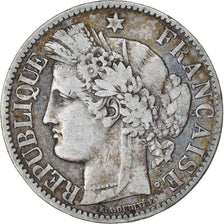 Moeda, França, Cérès, 2 Francs, 1871, Bordeaux, EF(40-45), Prata, KM:817.2