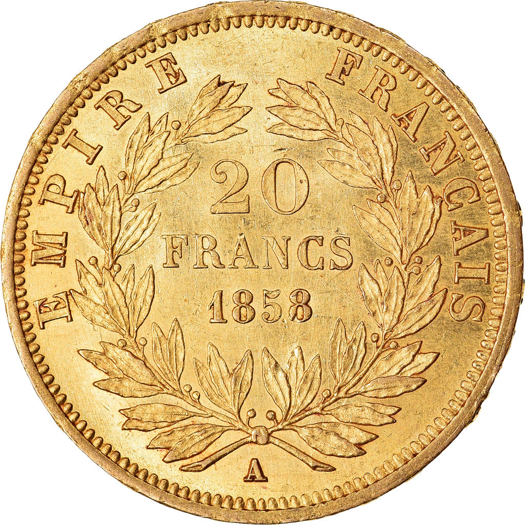 Munten, Frankrijk, Napoleon III, Napoléon III, 20 Francs, 1858, Paris, PR