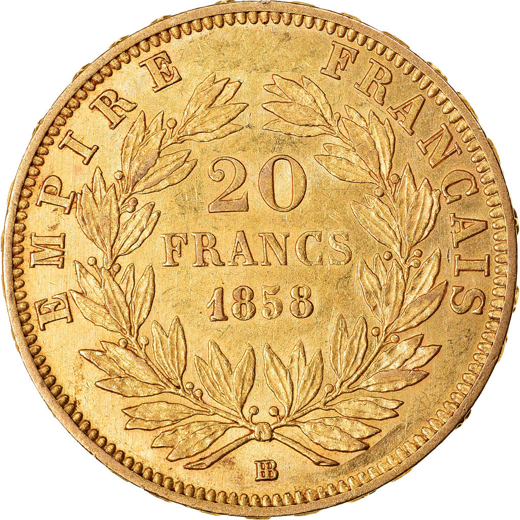 Moeda, França, Napoleon III, 20 Francs, 1859, Strasbourg, AU(55-58), Dourado