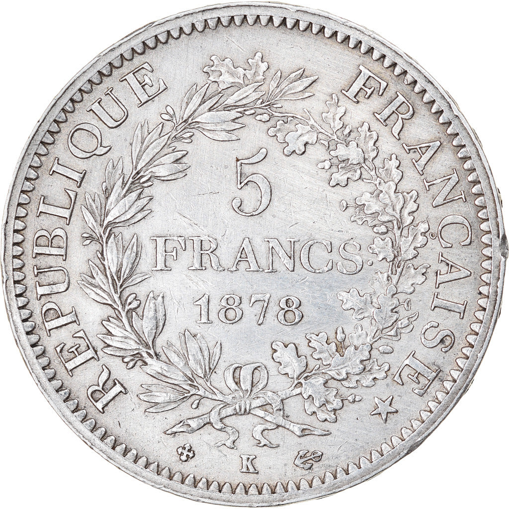 Coin, France, Hercule, 5 Francs, 1878, Bordeaux, AU(50-53), Silver, KM:820.2
