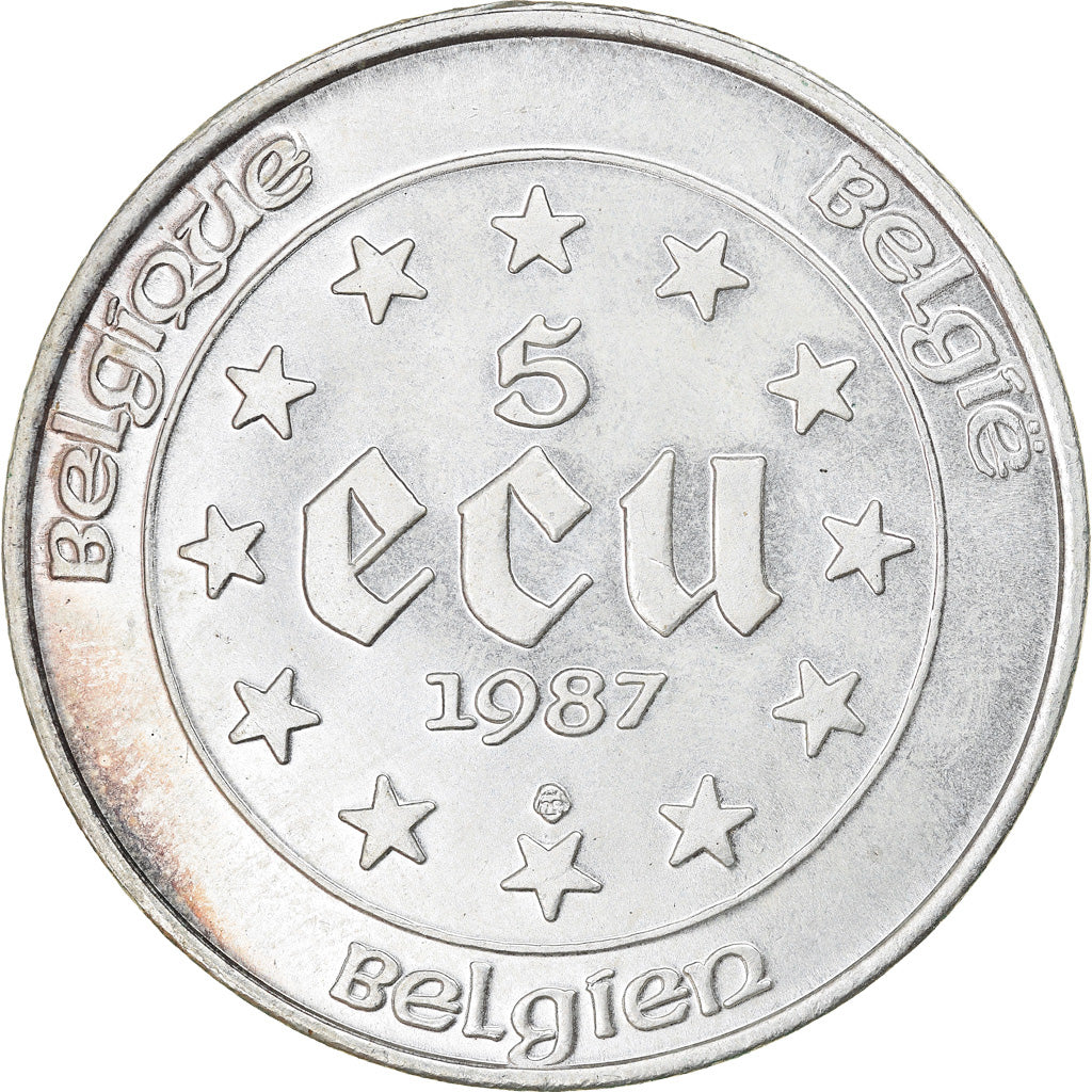 Moneta, Belgia, 5 Ecu, 1987, MS(64), Srebro, KM:166