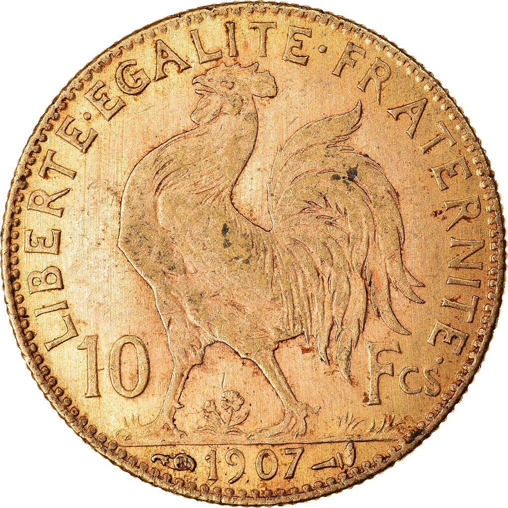 Moneta, Francja, Marianne, 10 Francs, 1907, Paris, EF(40-45), Złoto, KM:846