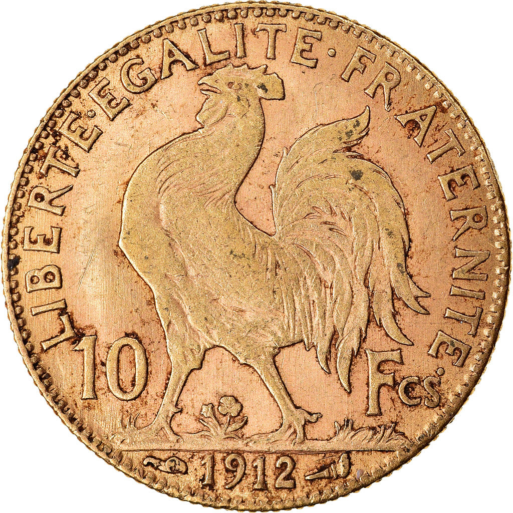 Munten, Frankrijk, Marianne, 10 Francs, 1912, Paris, ZF, Goud, KM:846