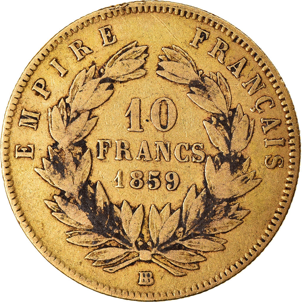 Moneta, Francja, Napoleon III, Napoléon III, 10 Francs, 1859, Strasbourg