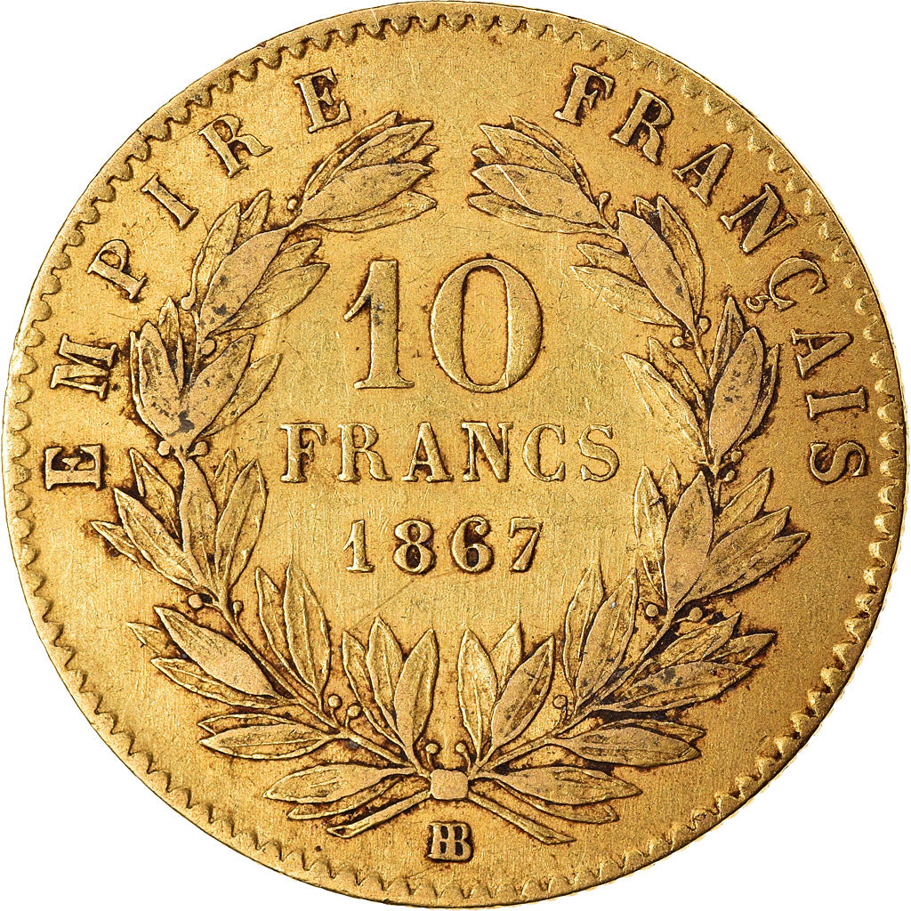 Munten, Frankrijk, Napoleon III, Napoléon III, 10 Francs, 1867, Strasbourg