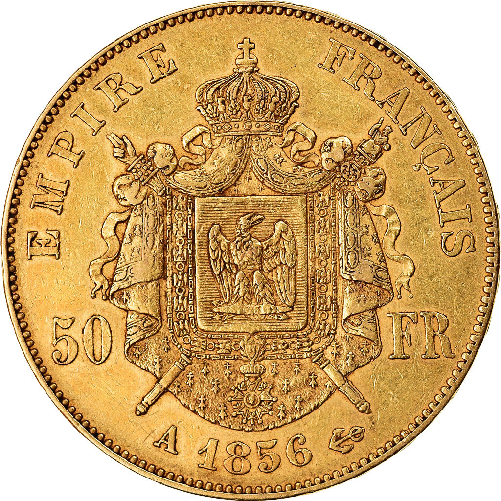 Coin, France, Napoleon III, 50 Francs, 1856, Paris, AU(55-58), Gold, KM:785.1