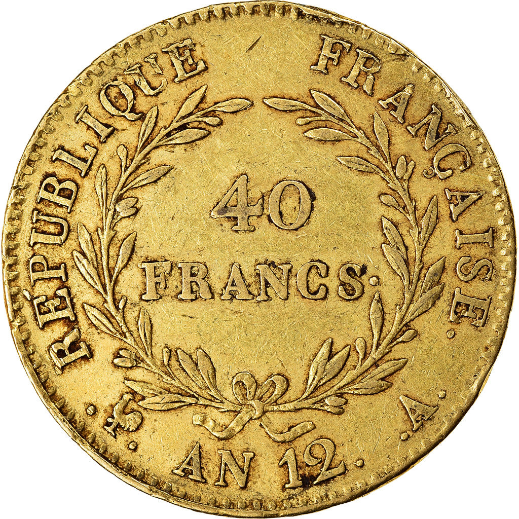 Moeda, França, Napoléon I, 40 Francs, An 12 (1804), Paris, EF(40-45), Dourado