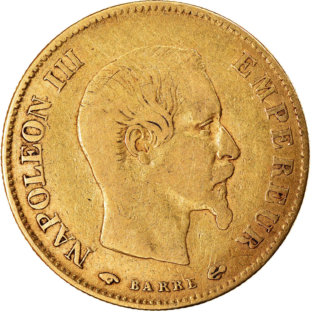 Moneda, Francia, Napoleon III, Napoléon III, 10 Francs, 1860, Paris, BC+, Oro