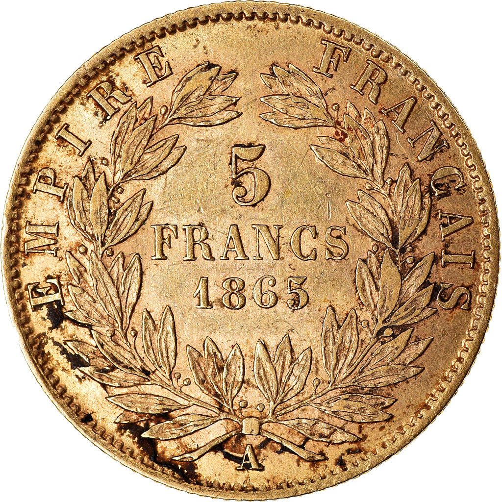 Moneta, Francia, Napoleon III, Napoléon III, 5 Francs, 1865, Paris, BB, Oro