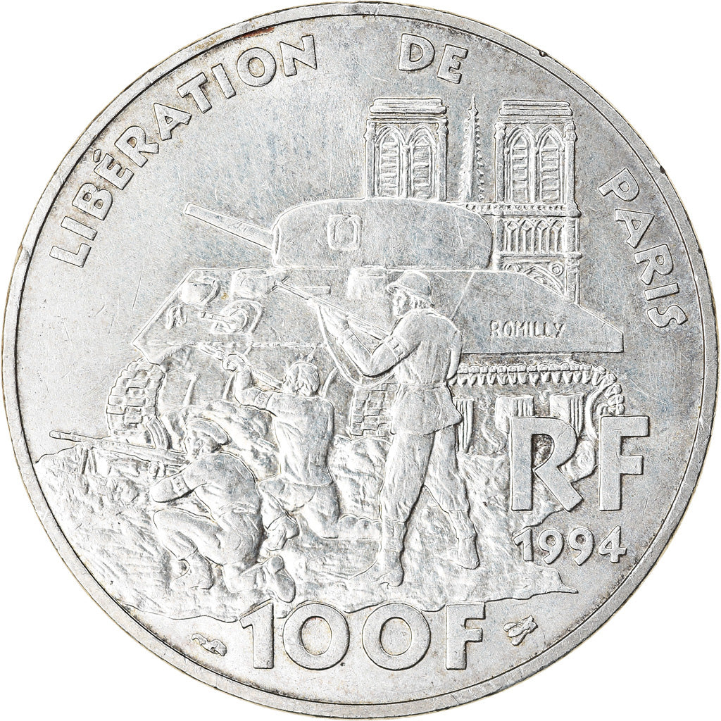 Coin, France, Libération de Paris, 100 Francs, 1994, AU(55-58), Silver