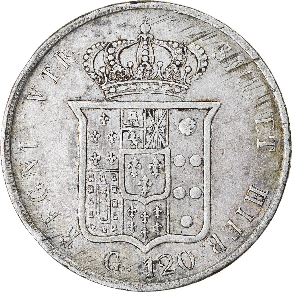 Coin, ITALIAN STATES, NAPLES, Ferdinando II, 120 Grana, 1855, EF(40-45), Silver
