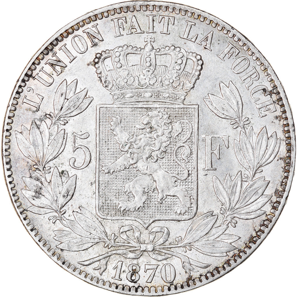 Moneta, Belgio, Leopold II, 5 Francs, 5 Frank, 1870, BB+, Argento, KM:24