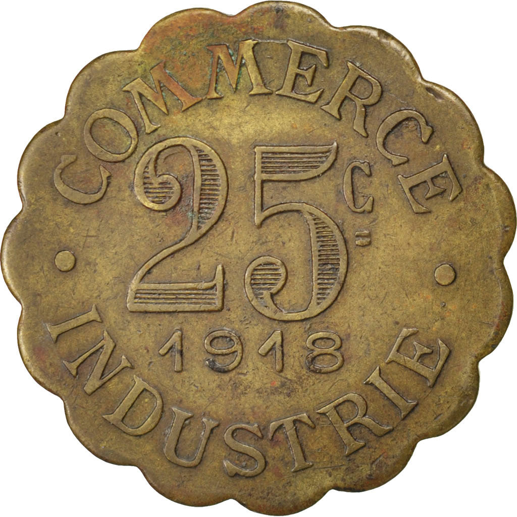 France, 25 Centimes, 1918, EF(40-45), Brass, Elie #10.3, 4.20