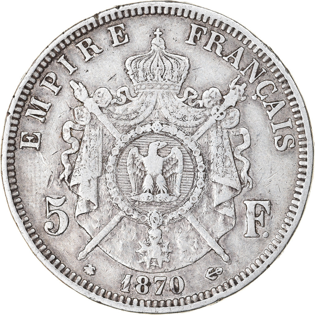 Moneta, Francja, Napoleon III, Napoléon III, 5 Francs, 1870, Paris, EF(40-45)
