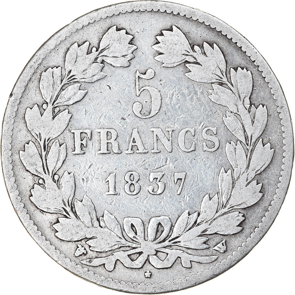 Coin, France, Louis-Philippe, 5 Francs, 1837, Lille, VF(20-25), Silver