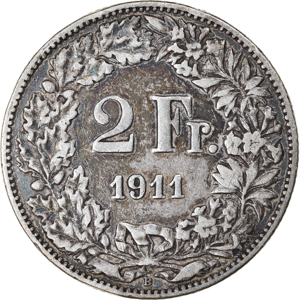 Coin, Switzerland, 2 Francs, 1911, Bern, EF(40-45), Silver, KM:21