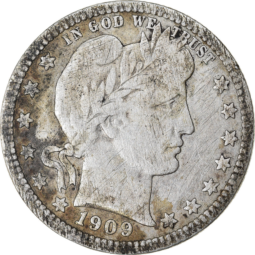 Coin, United States, Barber Quarter, Quarter, 1909, U.S. Mint, Philadelphia