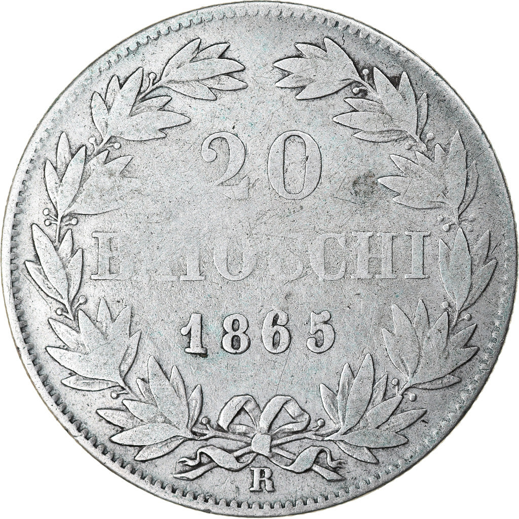 Munten, Italiaanse staten, PAPAL STATES, Pius IX, 20 Baiocchi, 1865, Roma, FR
