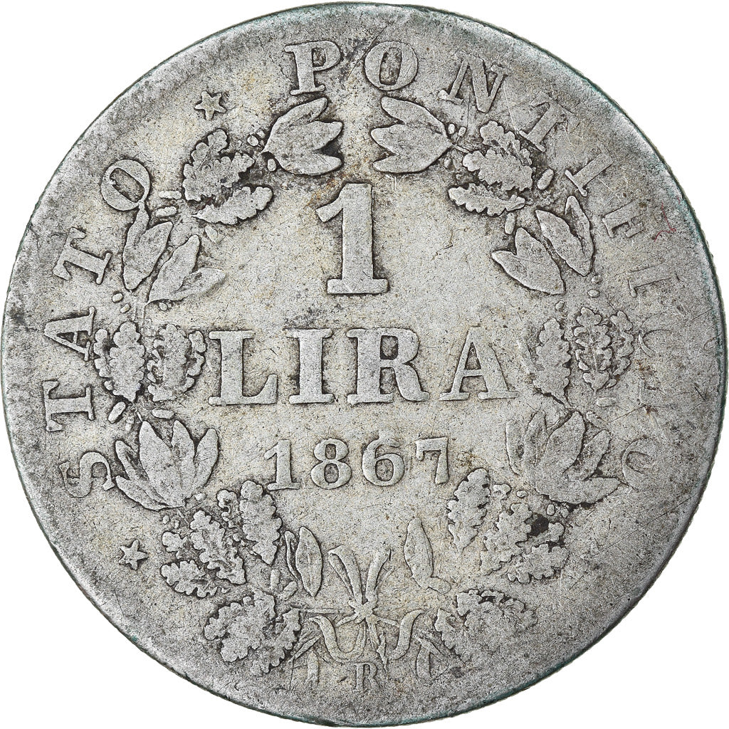 Moneta, STATI ITALIANI, PAPAL STATES, Pius IX, Lira, 1867, Roma, MB, Argento