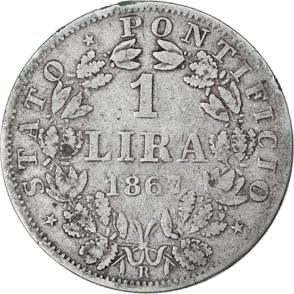 Moneta, STATI ITALIANI, PAPAL STATES, Pius IX, Lira, 1867, Roma, MB, Argento