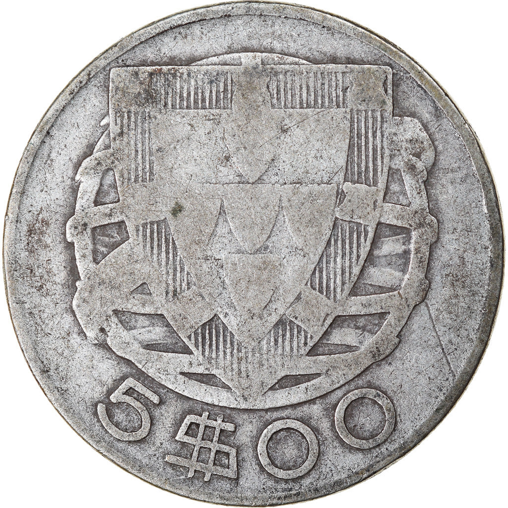 Coin, Portugal, 5 Escudos, 1942, VF(30-35), Silver, KM:581