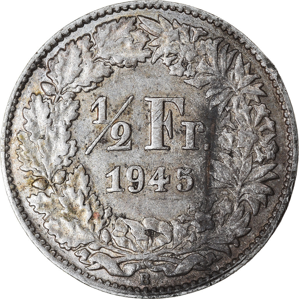 Coin, Switzerland, 1/2 Franc, 1945, Bern, AU(50-53), Silver, KM:23