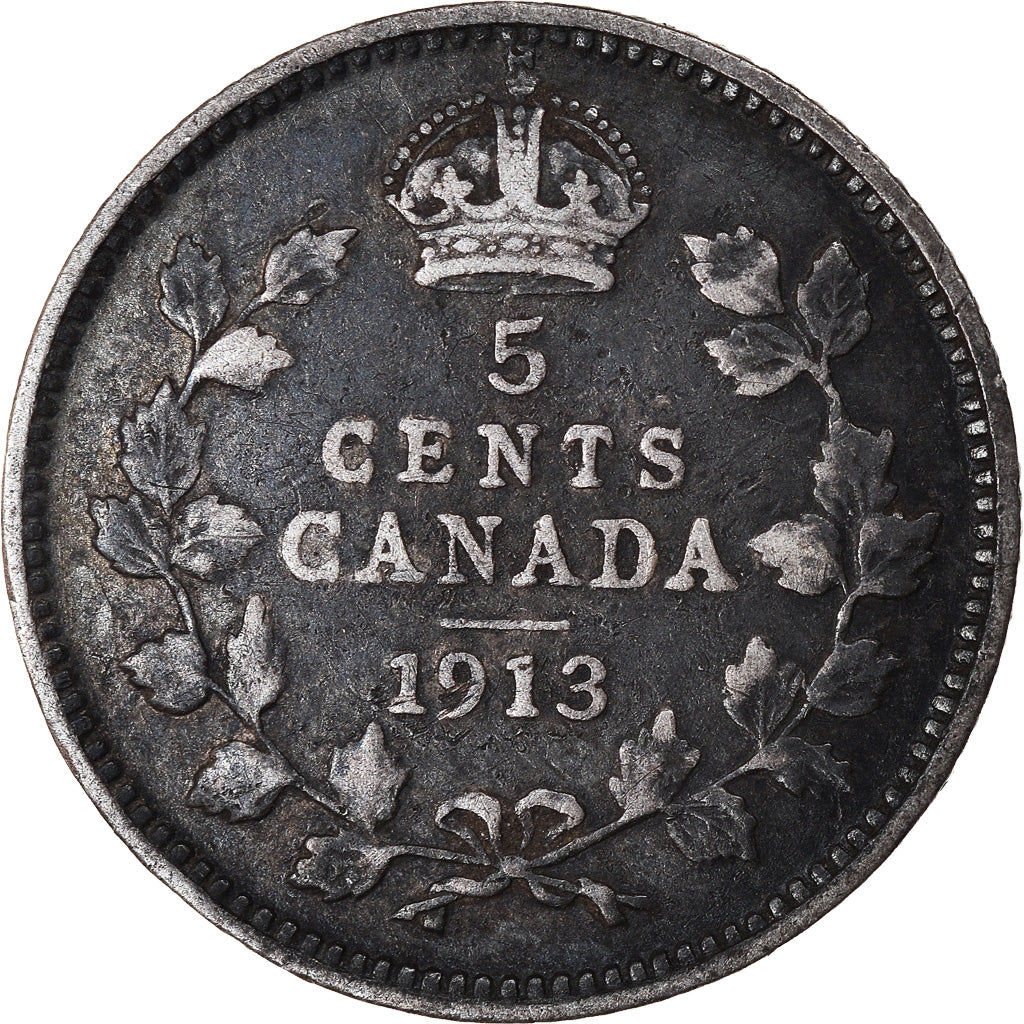 Moneta, Canada, George V, 5 Cents, 1913, Royal Canadian Mint, Ottawa, MB+