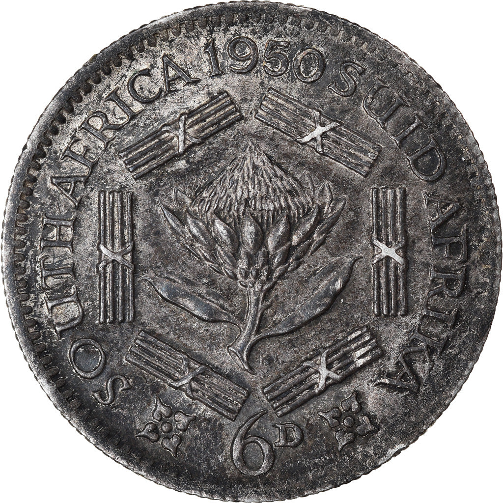 Coin, South Africa, George VI, 6 Pence, 1950, MS(60-62), Silver, KM:36.1