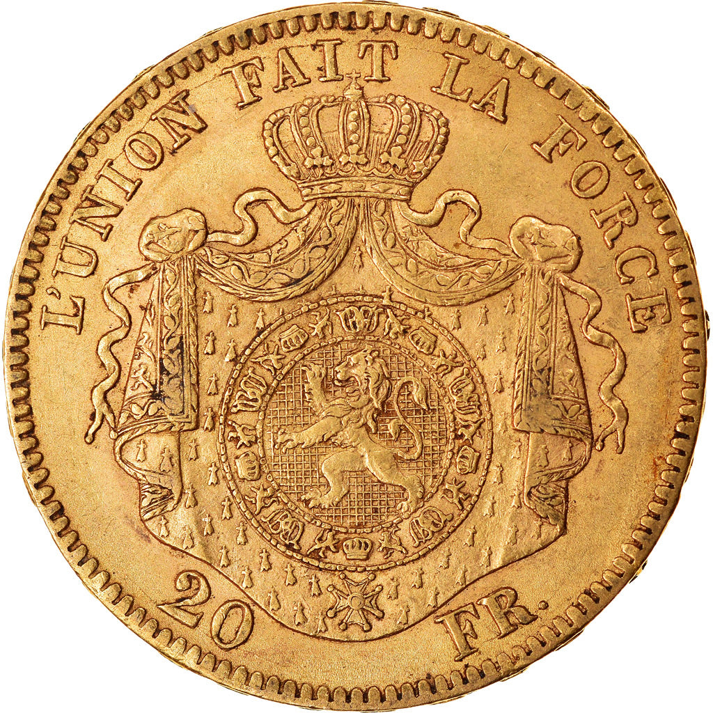 Coin, Belgium, Leopold II, 20 Francs, 20 Frank, 1869, Brussels, MS(60-62), Gold