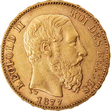 Coin, Belgium, Leopold II, 20 Francs, 20 Frank, 1877, AU(55-58), Gold, KM:37