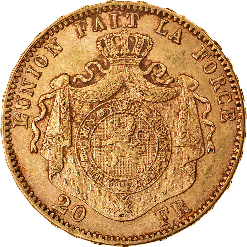 Coin, Belgium, Leopold II, 20 Francs, 20 Frank, 1877, AU(55-58), Gold, KM:37