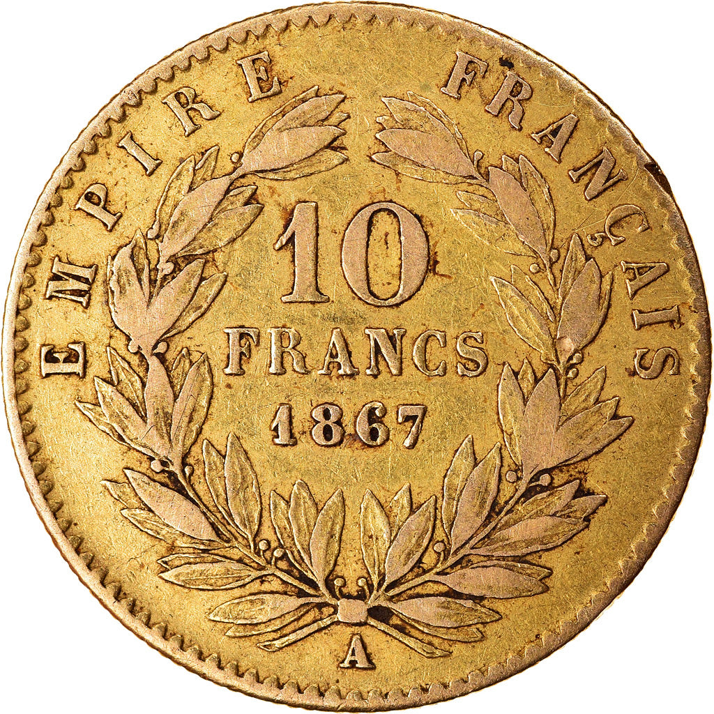 Moneta, Francia, Napoleon III, Napoléon III, 10 Francs, 1867, Paris, BB, Oro
