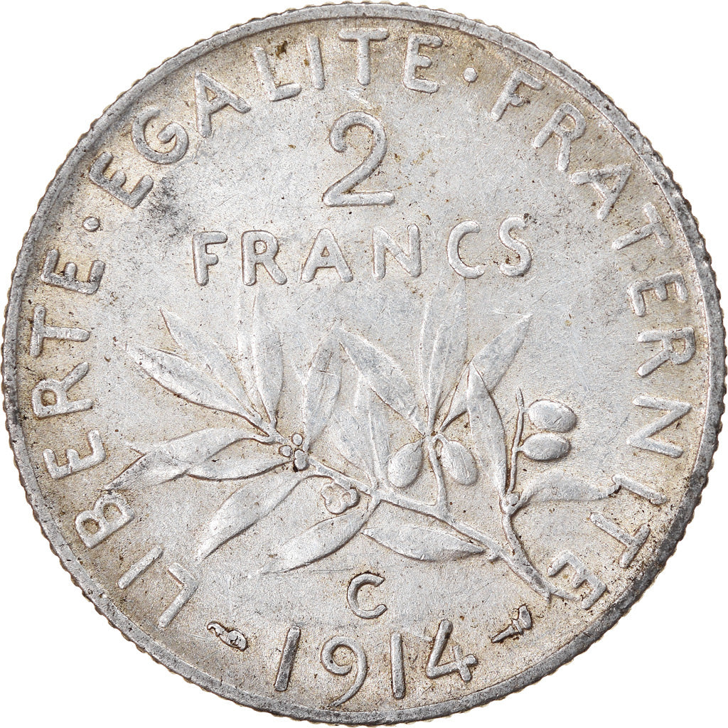 Coin, France, Semeuse, 2 Francs, 1914, Castelsarrasin, AU(50-53), Silver