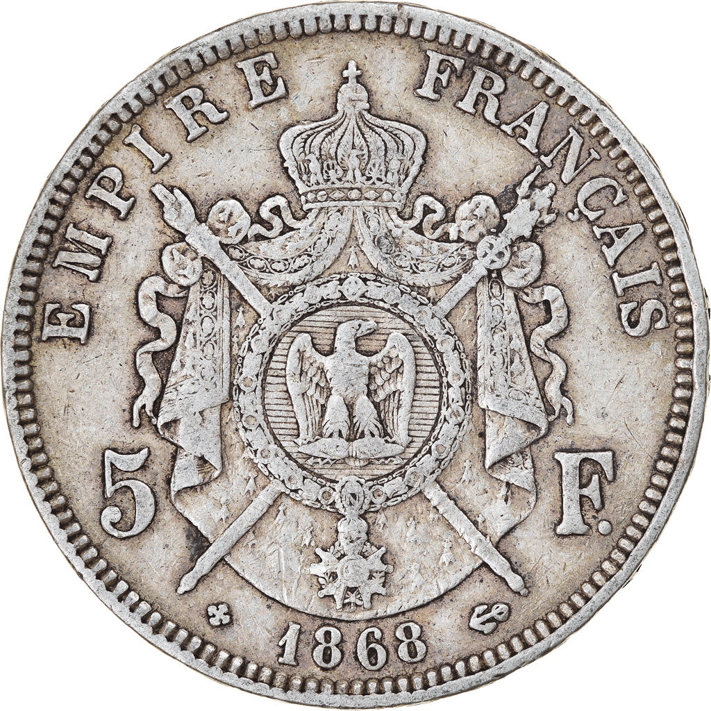 Coin, France, Napoléon III, 5 Francs, 1868, Strasbourg, EF(40-45), Silver