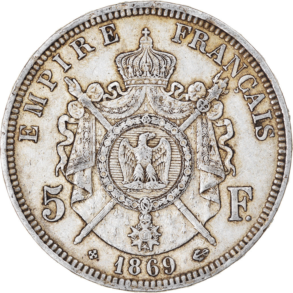 Coin, France, Napoléon III, 5 Francs, 1869, Strasbourg, EF(40-45), Silver