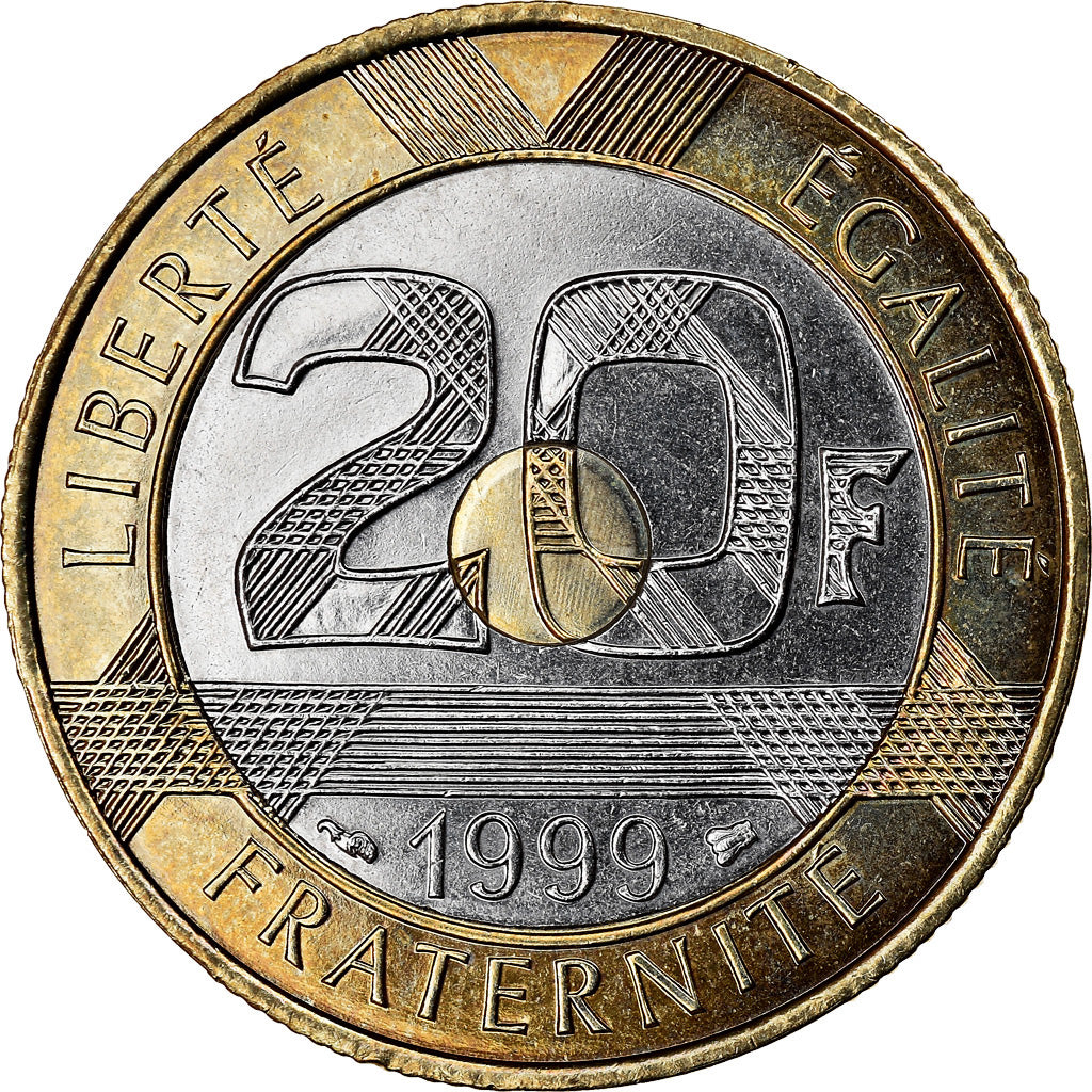 Coin, France, Mont Saint Michel, 20 Francs, 1999, Paris, MS(64), Tri-Metallic