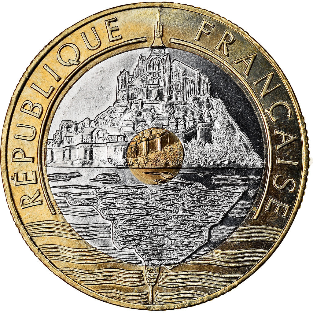 Coin, France, Mont Saint Michel, 20 Francs, 1998, Paris, MS(63), Tri-Metallic