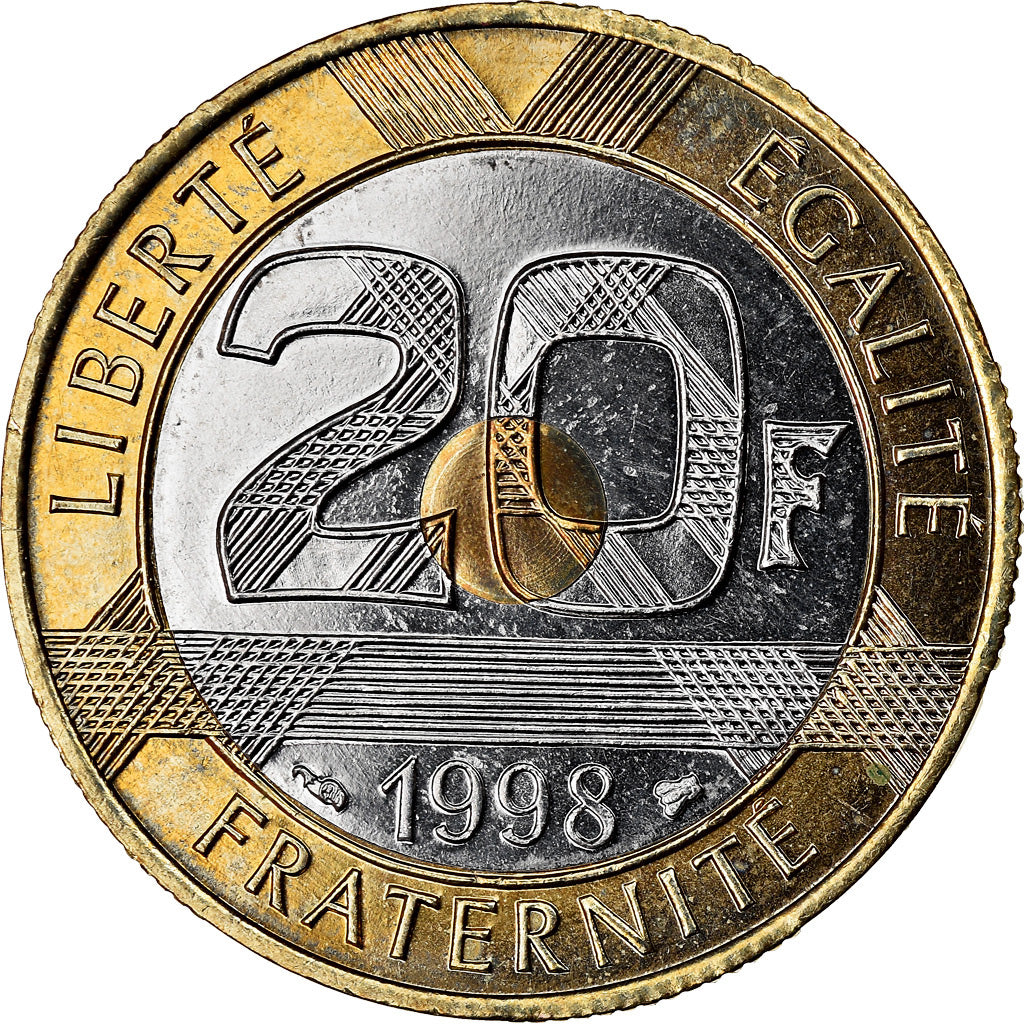 Coin, France, Mont Saint Michel, 20 Francs, 1998, Paris, MS(63), Tri-Metallic