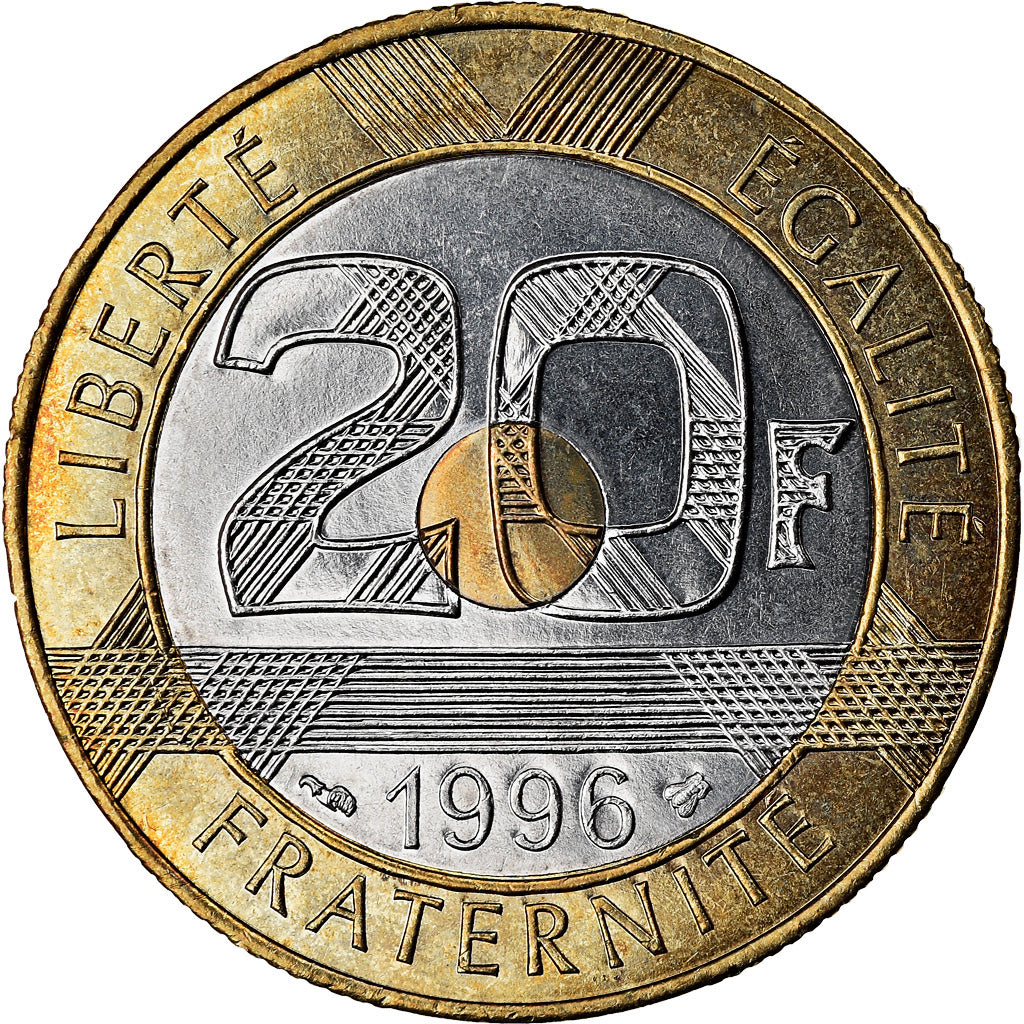 Coin, France, Mont Saint Michel, 20 Francs, 1996, Paris, MS(64), Tri-Metallic
