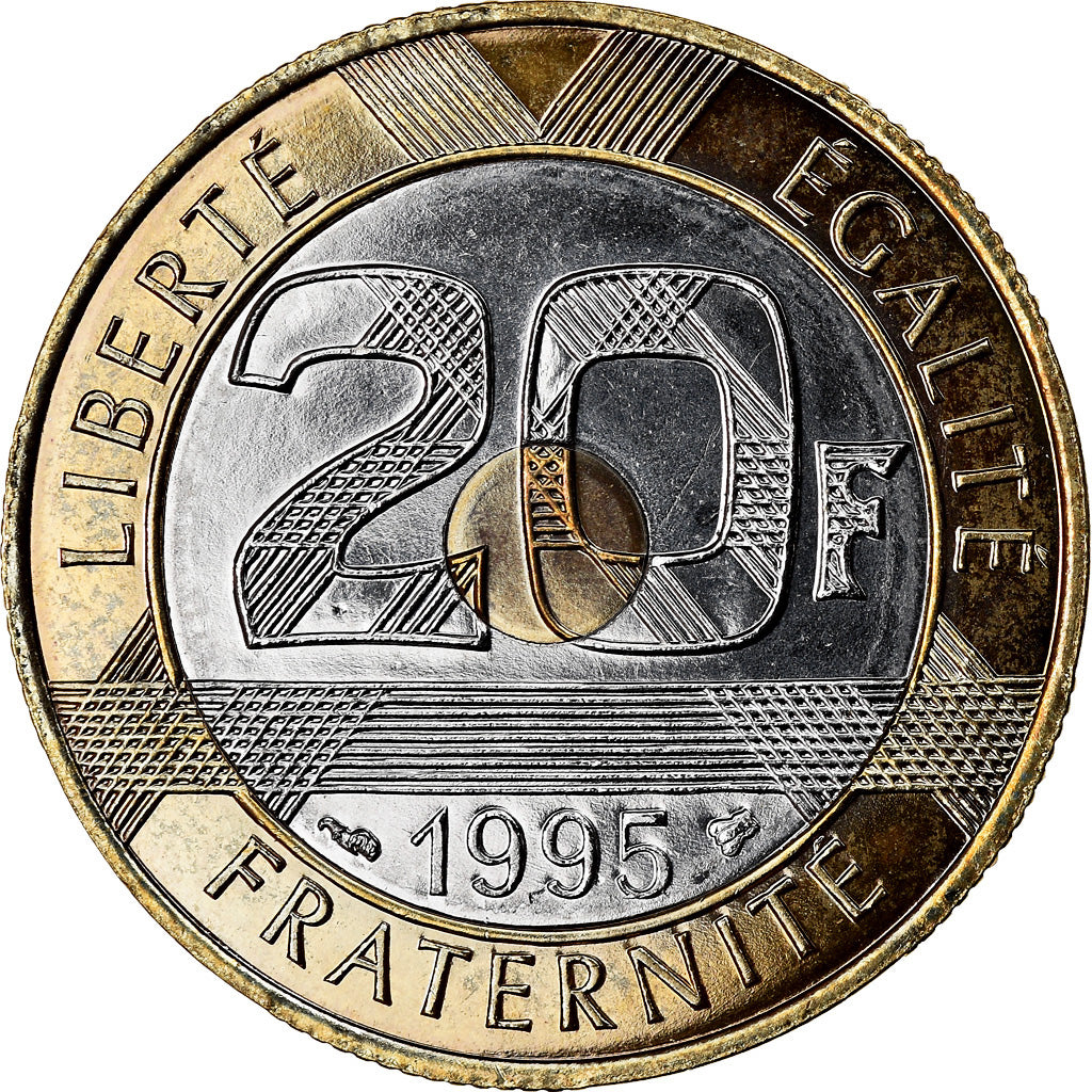 Coin, France, Mont Saint Michel, 20 Francs, 1995, BU, MS(64), Tri-Metallic
